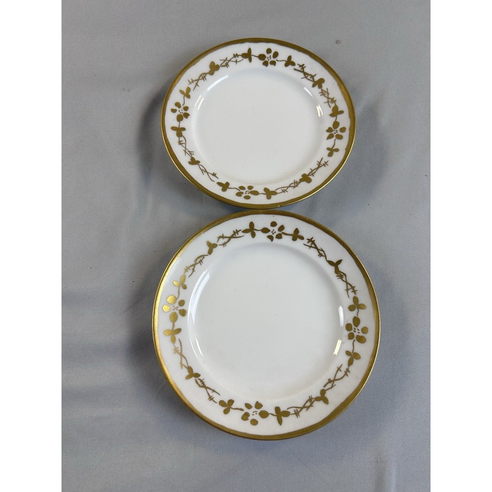 Antique Hand Painted Saucer Set 1928 D.W. to A.R. Gold Floral Porcelain